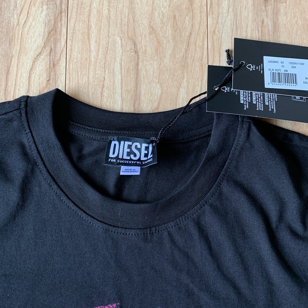 Diesel Black Tee with Vibrant Pink Graphic - Picture 2 of 7